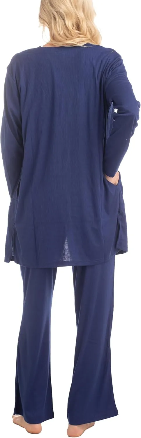 MUK LUKS Anything 3 Piece Women's Pajamas, Sleep and Lounge Set, Soft Pjs, Matching Long Sleeve Cardigan