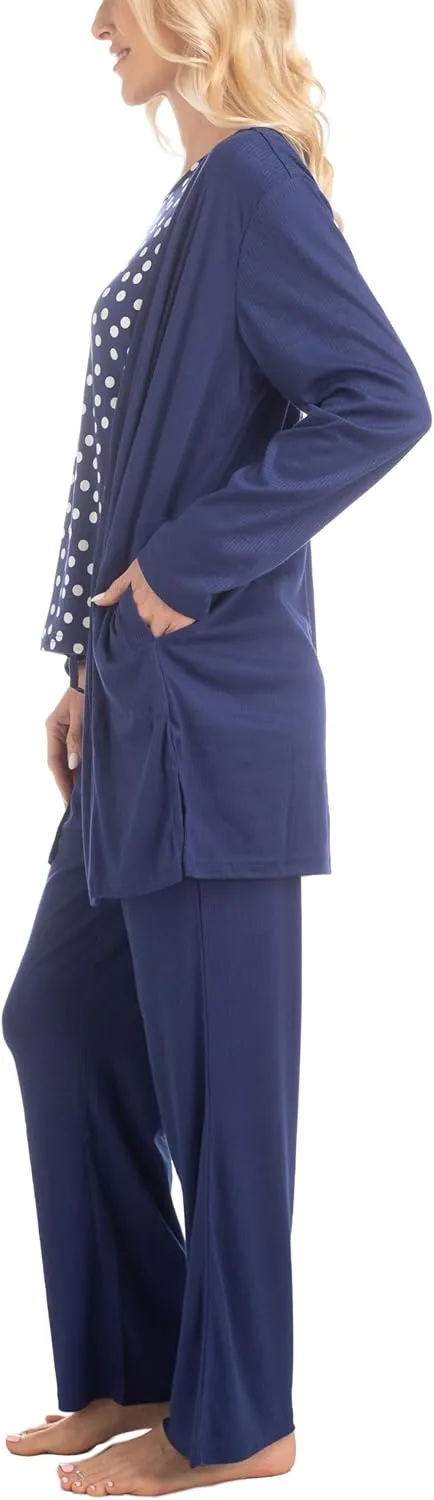MUK LUKS Anything 3 Piece Women's Pajamas, Sleep and Lounge Set, Soft Pjs, Matching Long Sleeve Cardigan