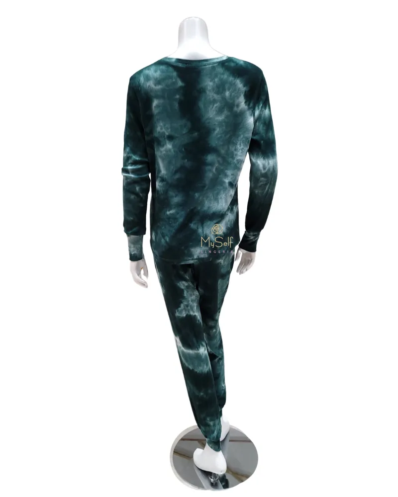 N-234N-235 Green Tie Dye Ribbed Modal Pajamas Set