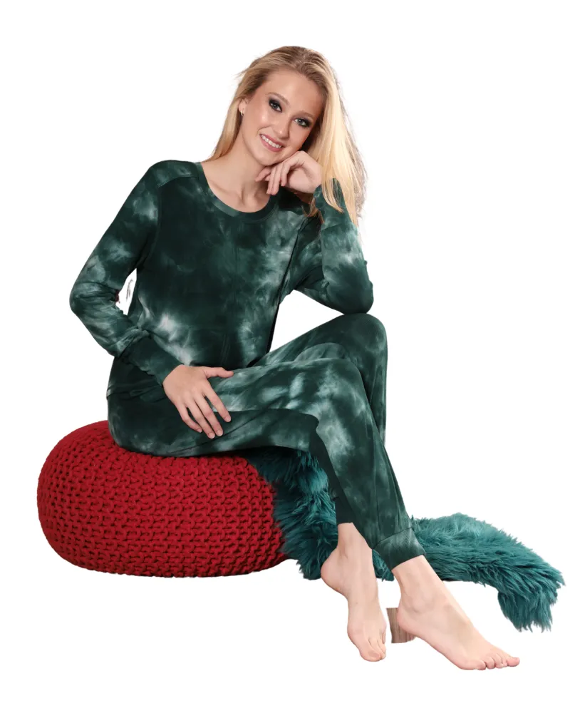 N-234N-235 Green Tie Dye Ribbed Modal Pajamas Set