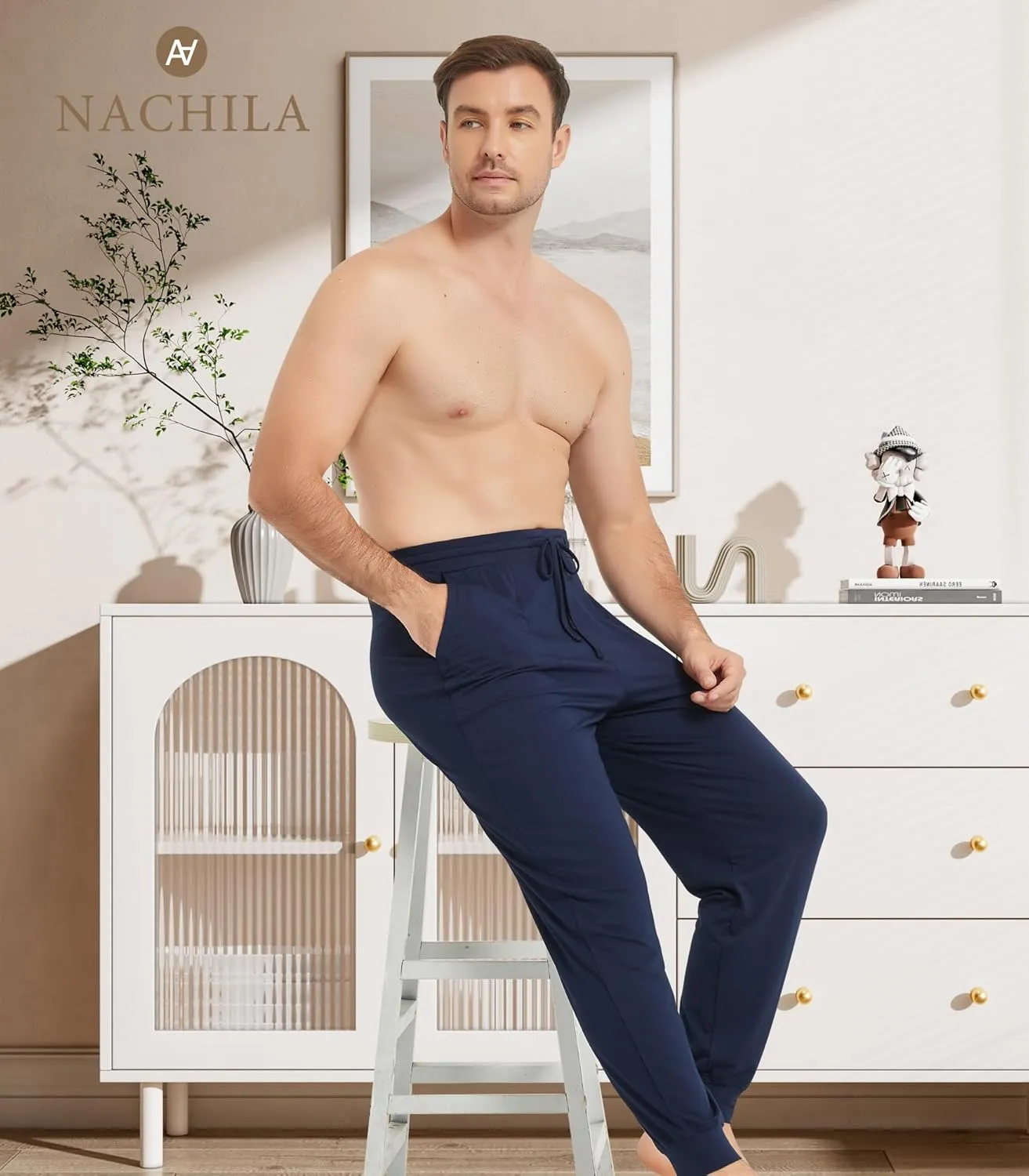 NACHILA Men's Pajamas Pants-Viscose Made from Bamboo, Soft Jogger Pants Comfy Sleep Pants Cool Pjs Bottoms with Pockets
