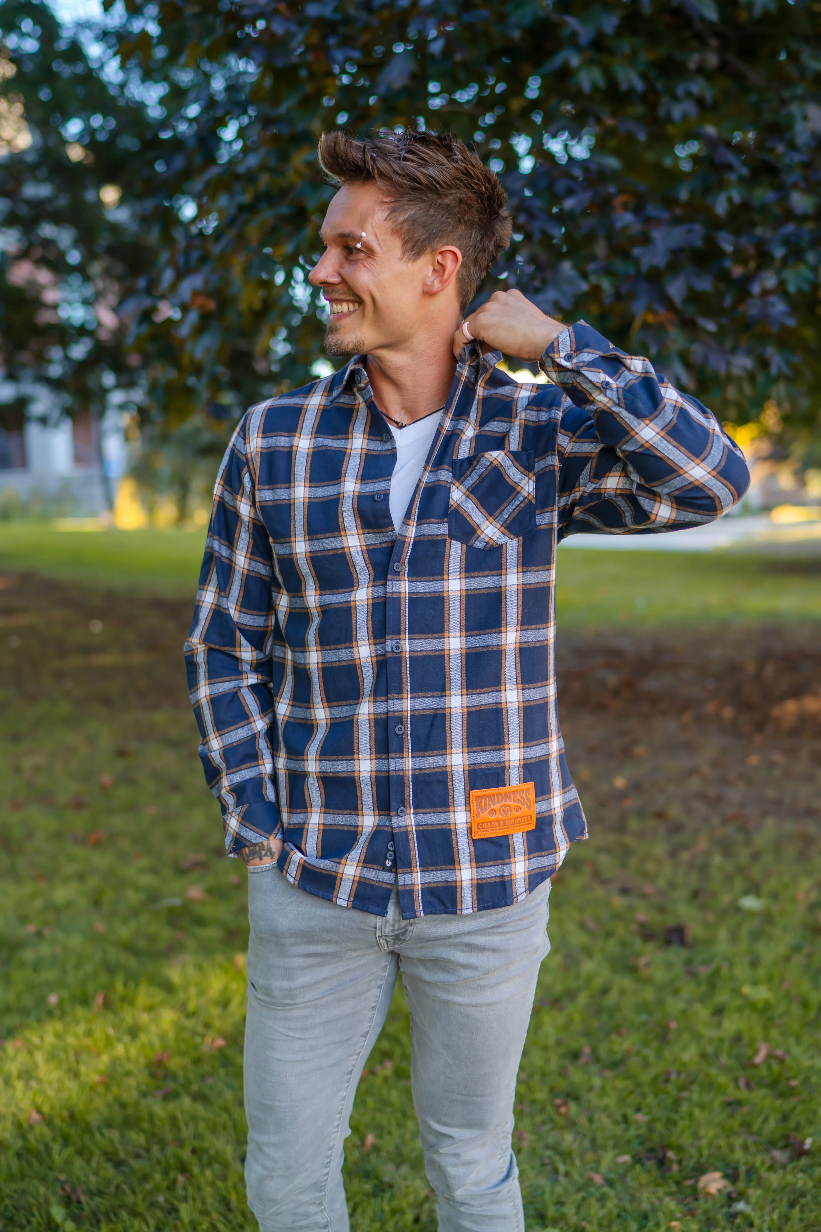 NAVY & ORANGE — UNISEX FLANNEL