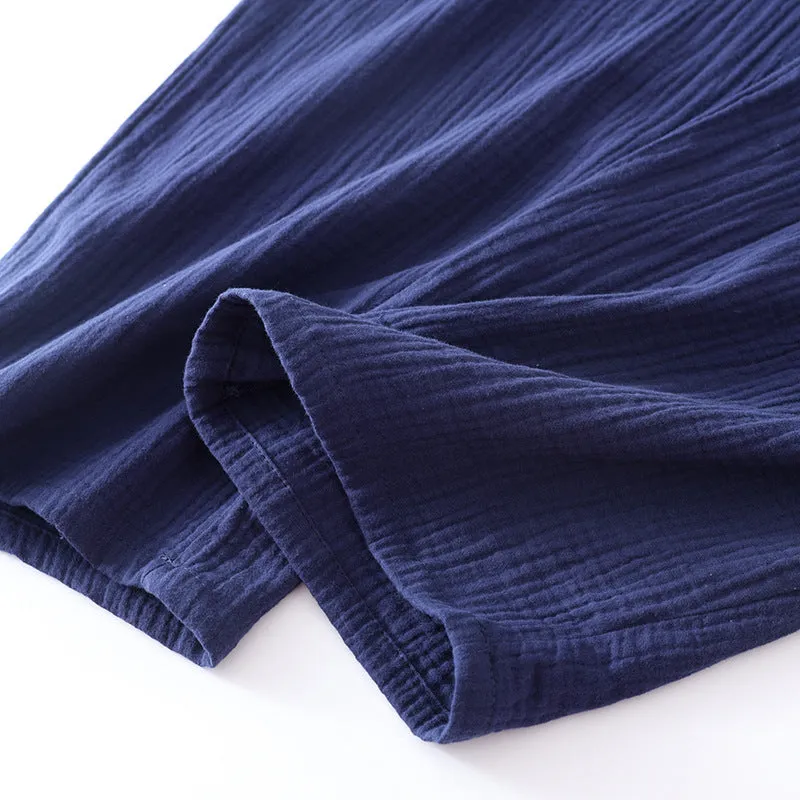 Navy Cotton Colorblock Kimono Pajama Set