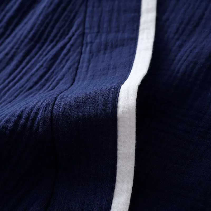 Navy Cotton Colorblock Kimono Pajama Set