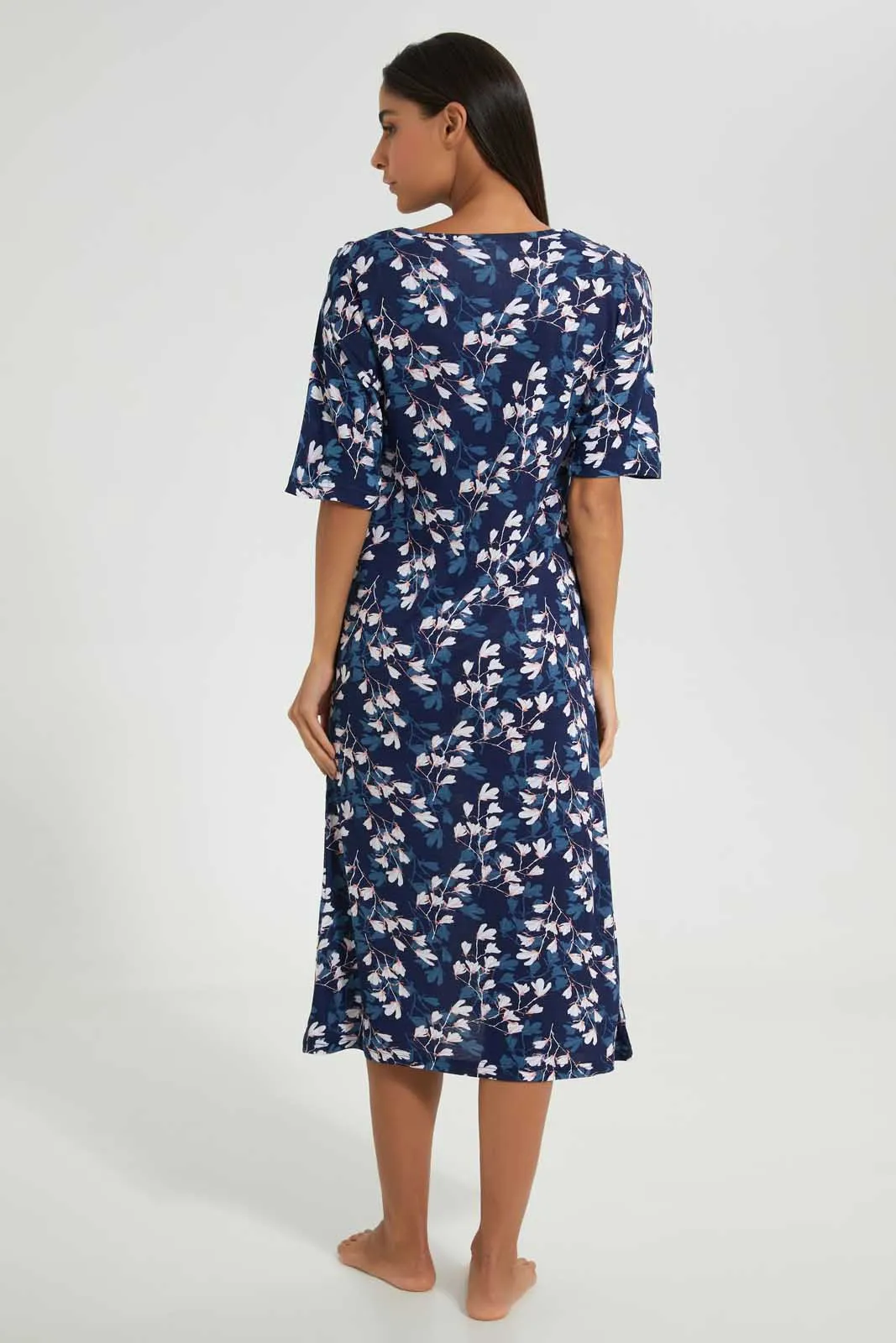 Navy Floral Printed Nightgown