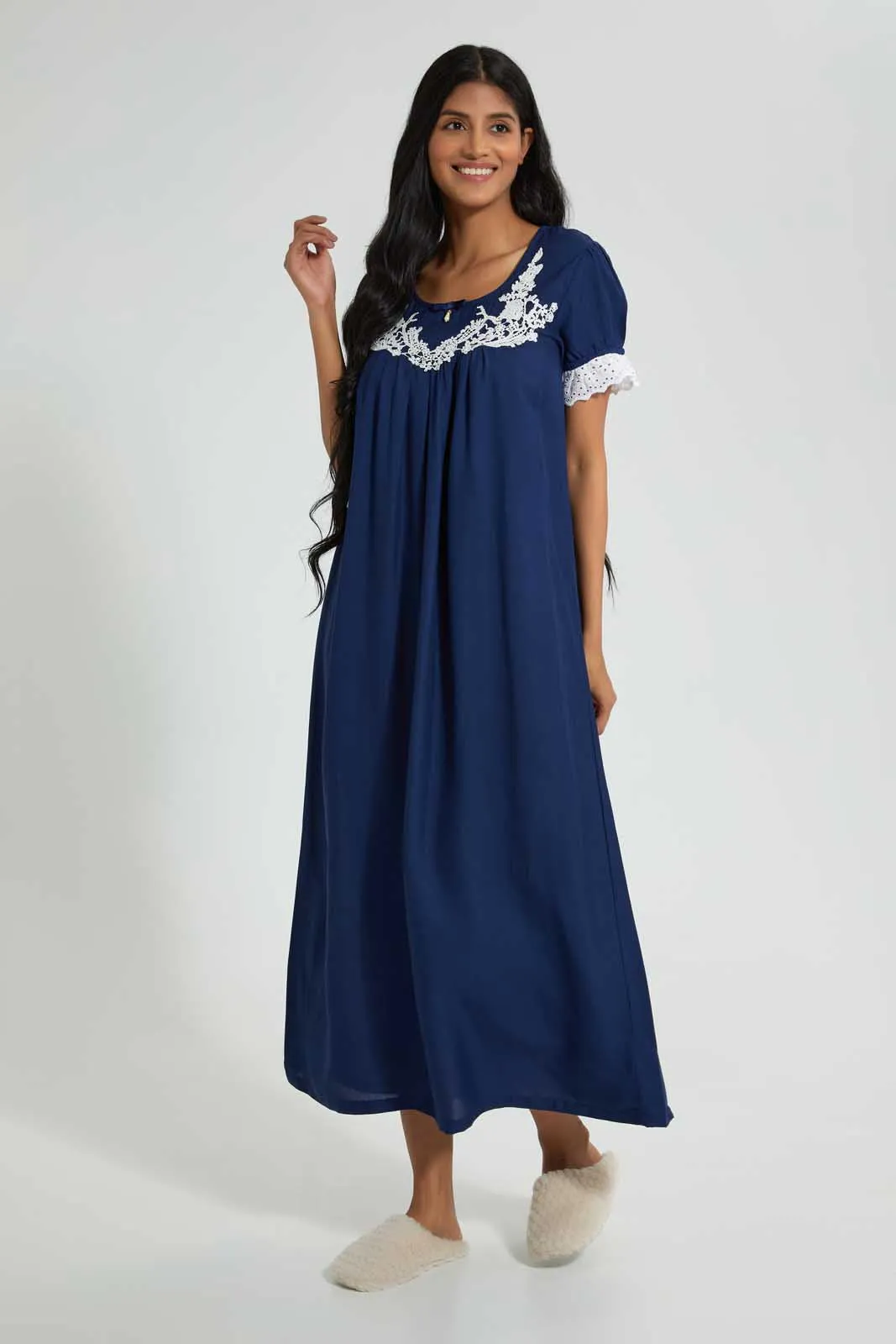 Navy Lace Nightgown