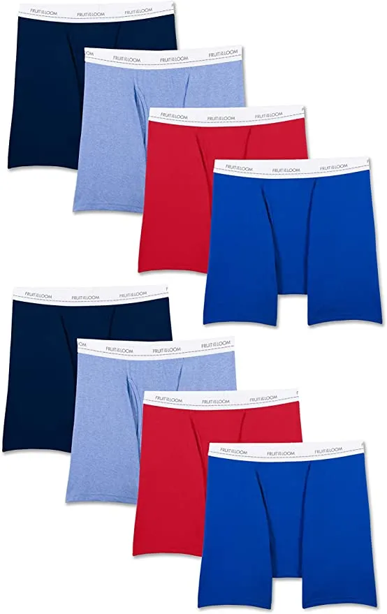 New Fruit of the Loom Mens Active Cotton Blend Lightweight Boxer Briefs, 8 Pack, Sz M!