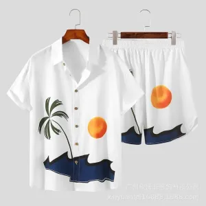 New Short Sleeve Shirt Set Hawaiian Men's Set 3D Printed Polo Collar Short Sleeve Casual Shirt Beach Shorts Summer Street L S3206830