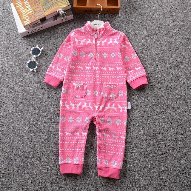 Newborn Baby Unisex Jumpsuit Pajamas Collar Fleece Clothes