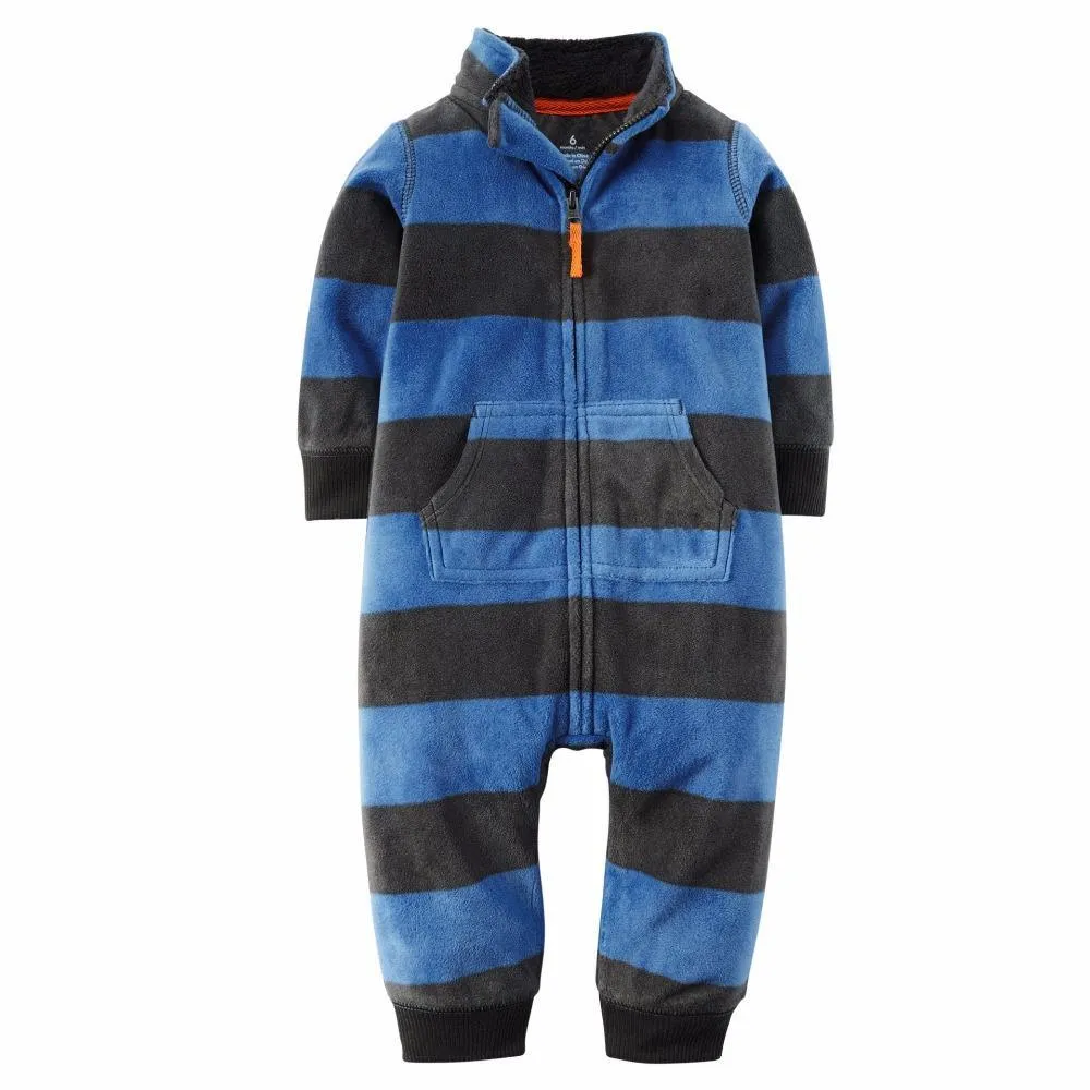 Newborn Baby Unisex Jumpsuit Pajamas Collar Fleece Clothes
