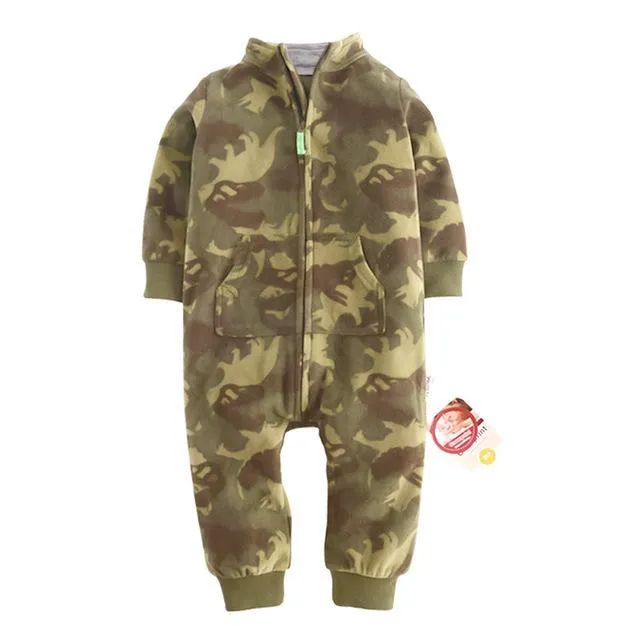 Newborn Baby Unisex Jumpsuit Pajamas Collar Fleece Clothes
