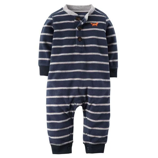 Newborn Baby Unisex Jumpsuit Pajamas Collar Fleece Clothes