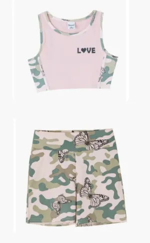 Newness Kids - Crop tank & Shorts set with Camouflage and Butterfly Print.