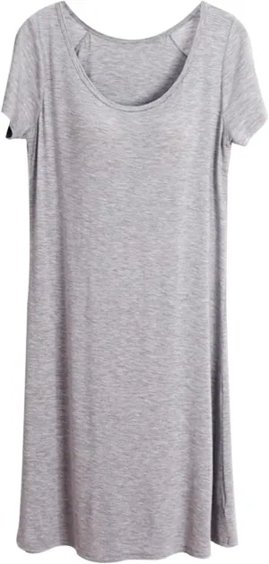 Nightgowns for Women Short Sleeve Integrated Casual Plain NightDress Home Soft Classic Sleepshirt with Chest Pad