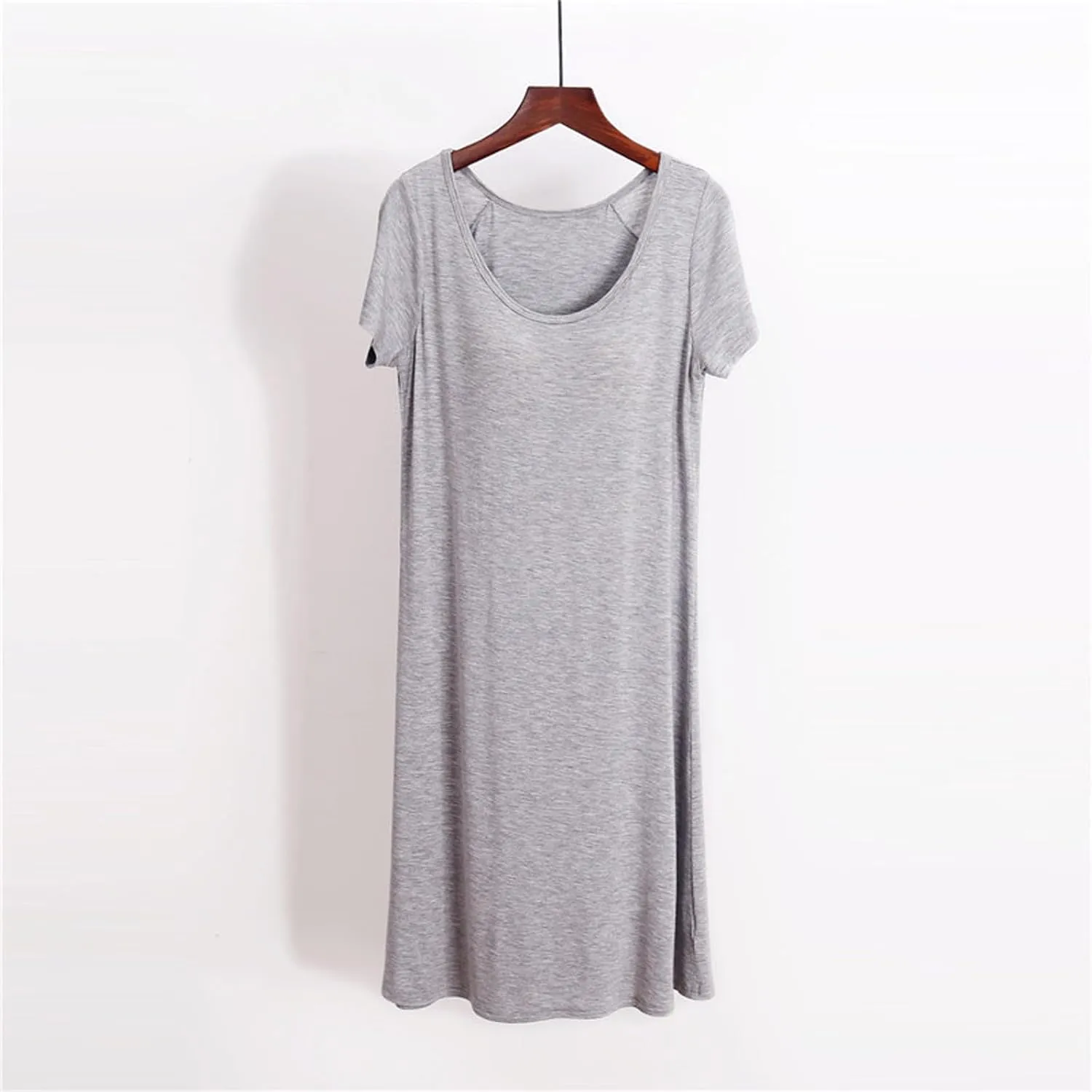 Nightgowns for Women Short Sleeve Integrated Casual Plain NightDress Home Soft Classic Sleepshirt with Chest Pad