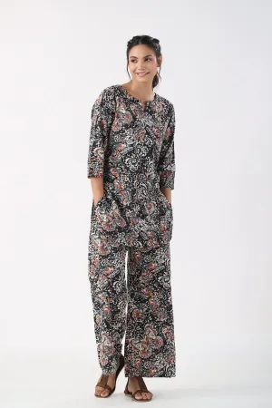 Noir Elegance Cotton Palazzo Loungewear Set