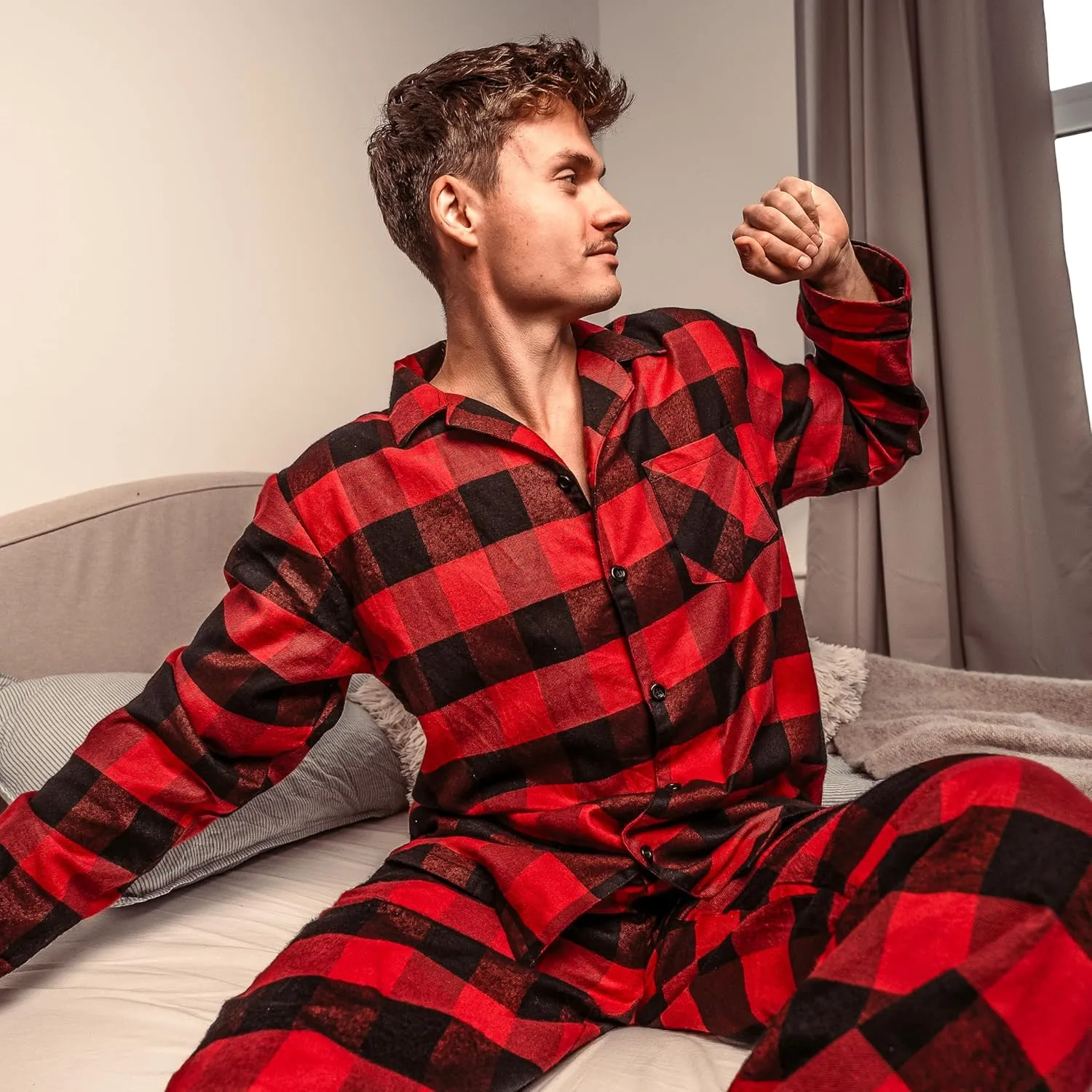NORTY Flannel Pajamas for Men - Soft and Durable Cotton/Poly Blend - Long-Sleeve Shirt and Pants Pajama Set - Men's Sleepwear