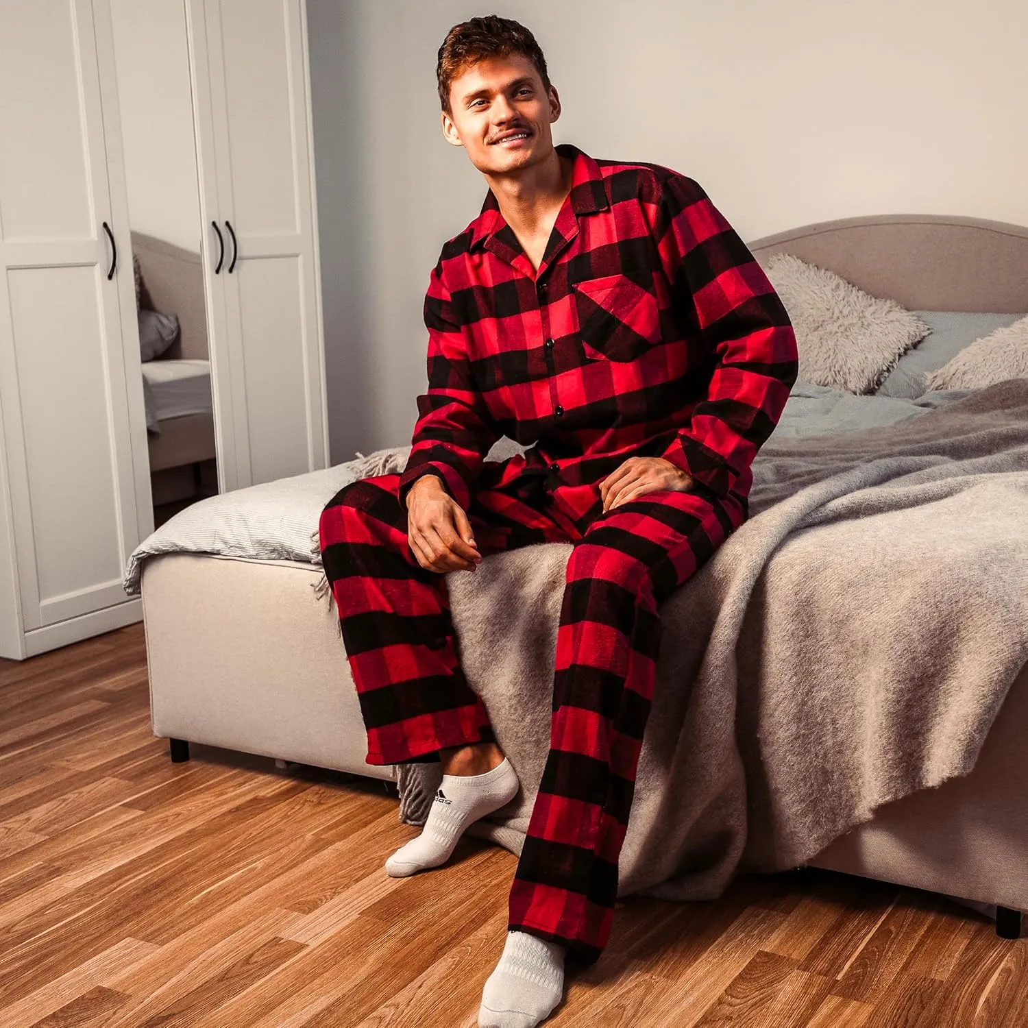 NORTY Flannel Pajamas for Men - Soft and Durable Cotton/Poly Blend - Long-Sleeve Shirt and Pants Pajama Set - Men's Sleepwear