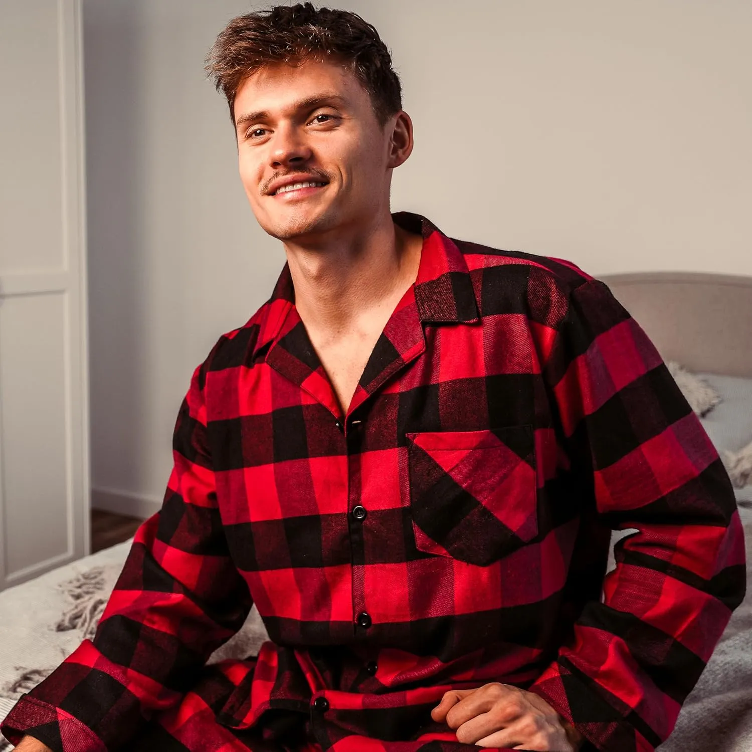 NORTY Flannel Pajamas for Men - Soft and Durable Cotton/Poly Blend - Long-Sleeve Shirt and Pants Pajama Set - Men's Sleepwear