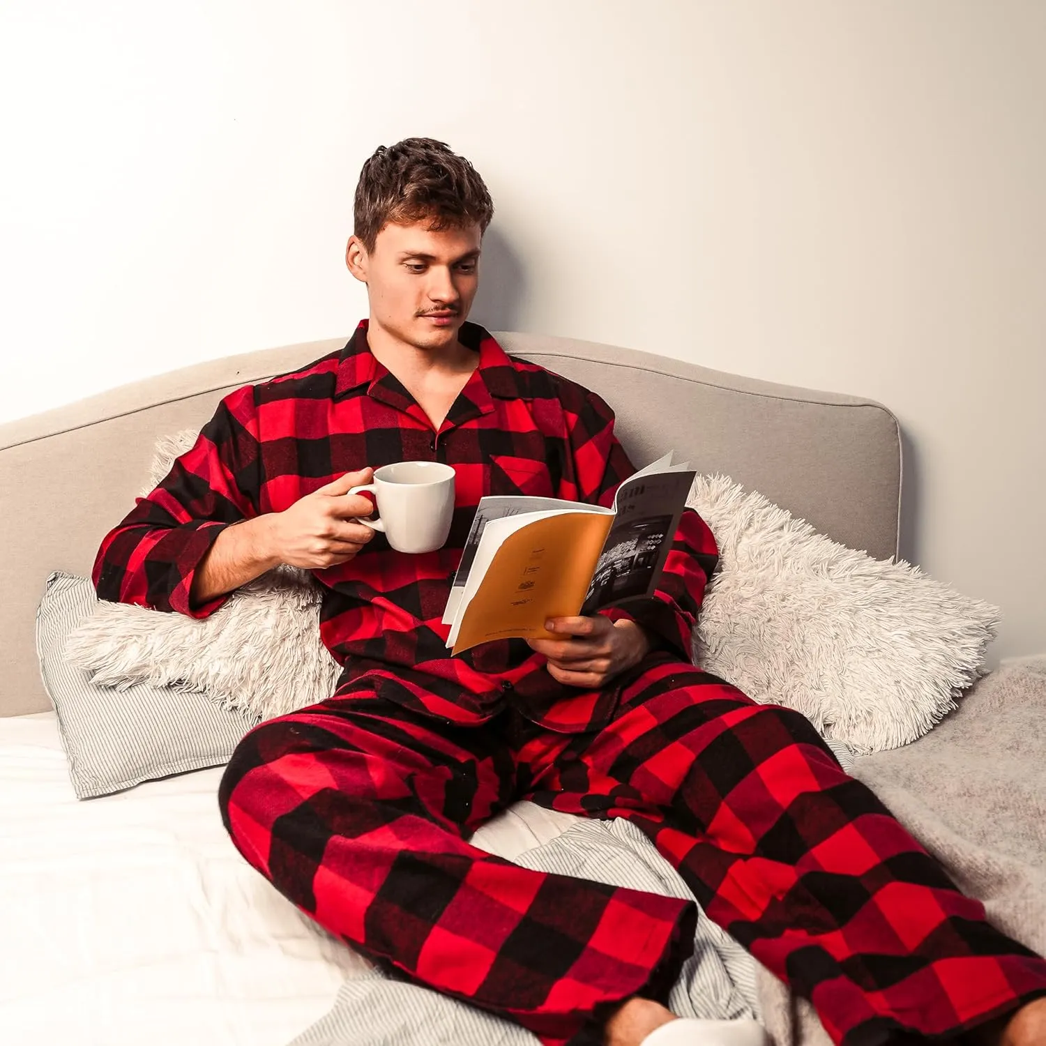 NORTY Flannel Pajamas for Men - Soft and Durable Cotton/Poly Blend - Long-Sleeve Shirt and Pants Pajama Set - Men's Sleepwear