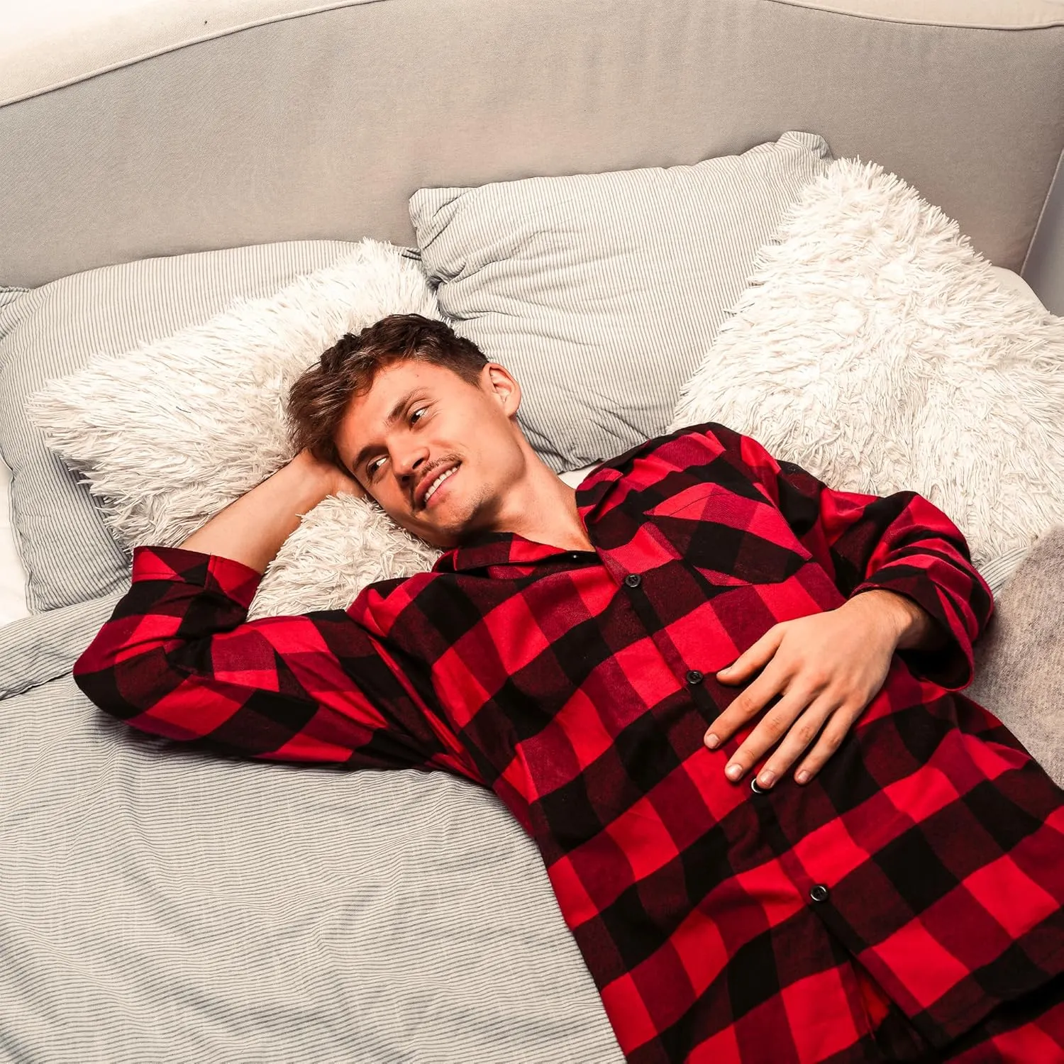 NORTY Flannel Pajamas for Men - Soft and Durable Cotton/Poly Blend - Long-Sleeve Shirt and Pants Pajama Set - Men's Sleepwear