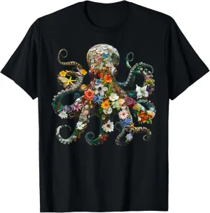 Octopus Floral Vintage Flowers Scuba Diving Garden And Ocean T-Shirt