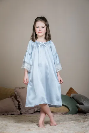 OFELIA - GIRLS SILK NIGHTDRESS ICE BLUE