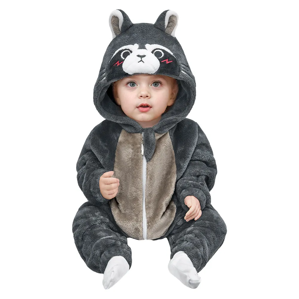 OLAOLA Baby's Raccoon Animal Onesie Plush Soft Flannel Warm Home Pajamas One-Piece Sleepwear