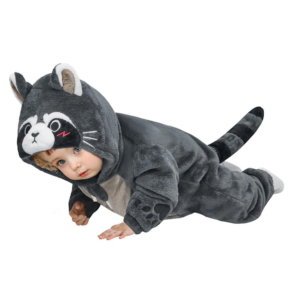 OLAOLA Baby's Raccoon Animal Onesie Plush Soft Flannel Warm Home Pajamas One-Piece Sleepwear