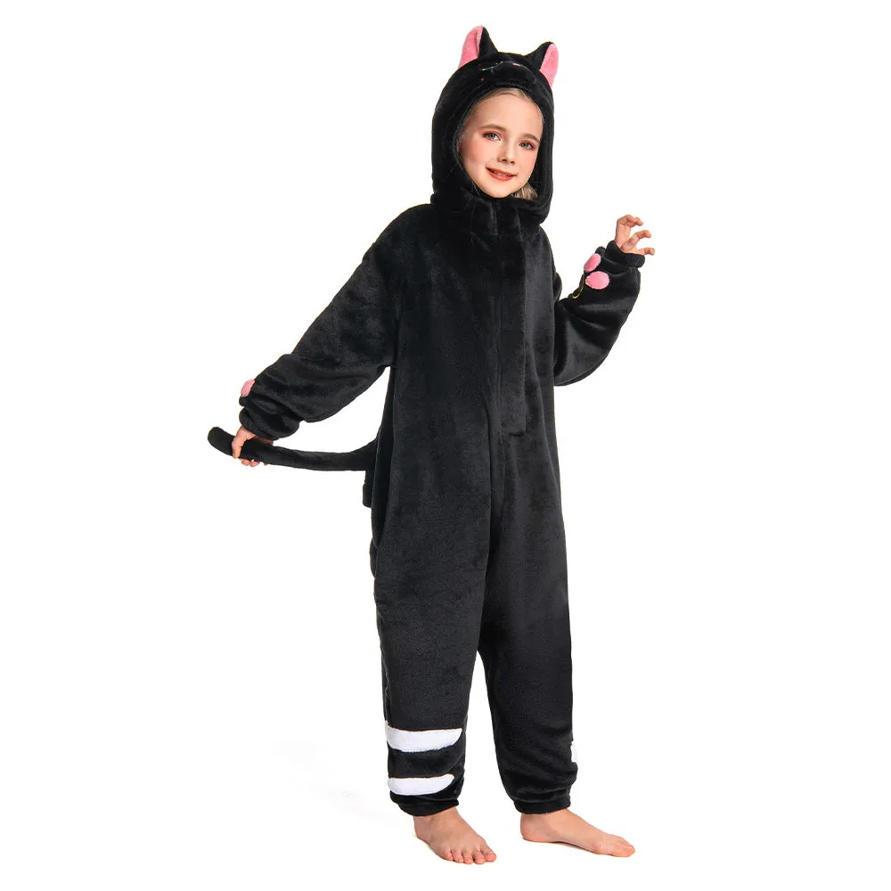 OLAOLA Kids Black Cat Animal Onesie Plush Soft Flannel Warm Home Pajamas One-Piece Sleepwear