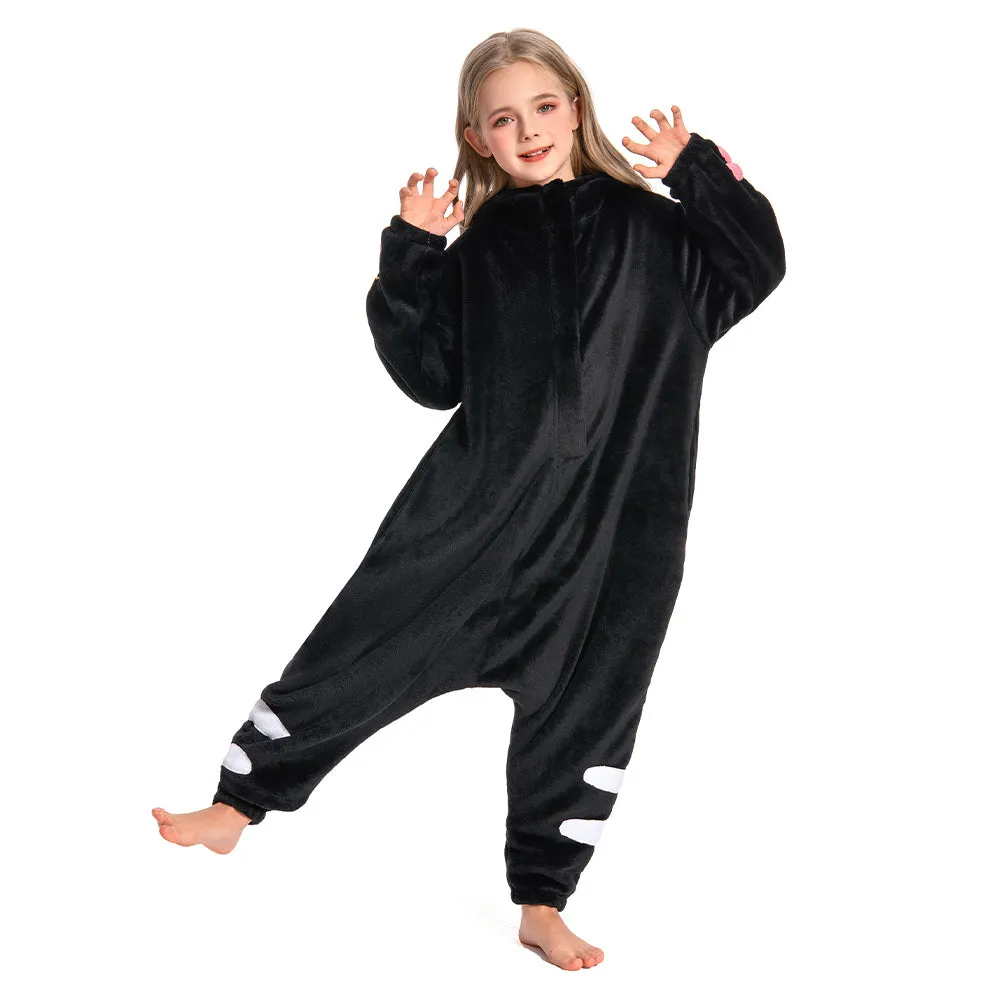 OLAOLA Kids Black Cat Animal Onesie Plush Soft Flannel Warm Home Pajamas One-Piece Sleepwear