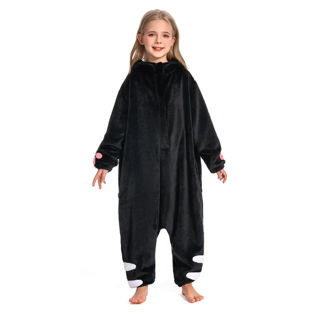 OLAOLA Kids Black Cat Animal Onesie Plush Soft Flannel Warm Home Pajamas One-Piece Sleepwear