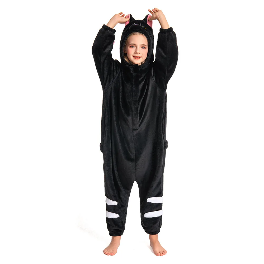 OLAOLA Kids Black Cat Animal Onesie Plush Soft Flannel Warm Home Pajamas One-Piece Sleepwear