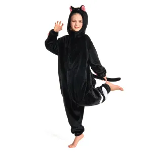 OLAOLA Kids Black Cat Animal Onesie Plush Soft Flannel Warm Home Pajamas One-Piece Sleepwear