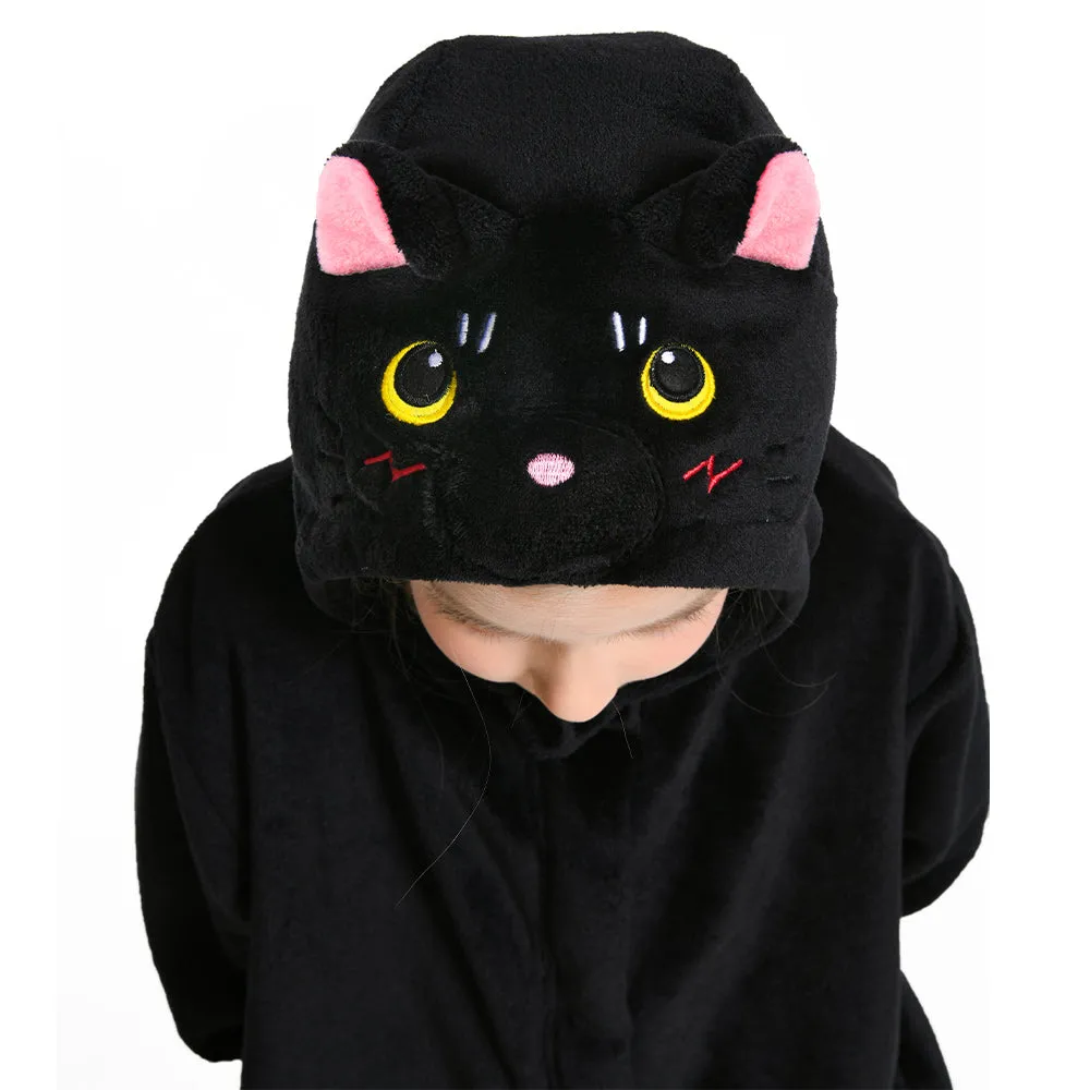 OLAOLA Kids Black Cat Animal Onesie Plush Soft Flannel Warm Home Pajamas One-Piece Sleepwear