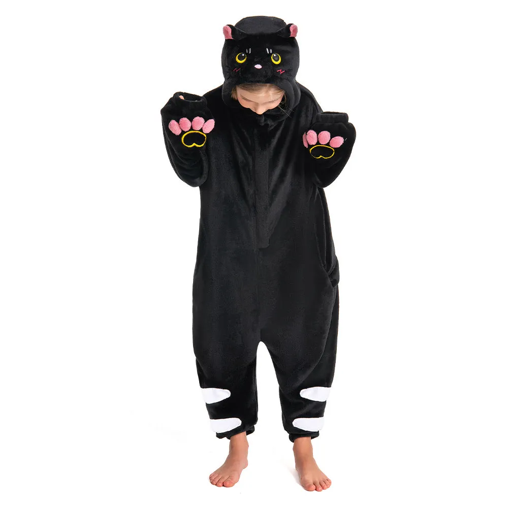 OLAOLA Kids Black Cat Animal Onesie Plush Soft Flannel Warm Home Pajamas One-Piece Sleepwear