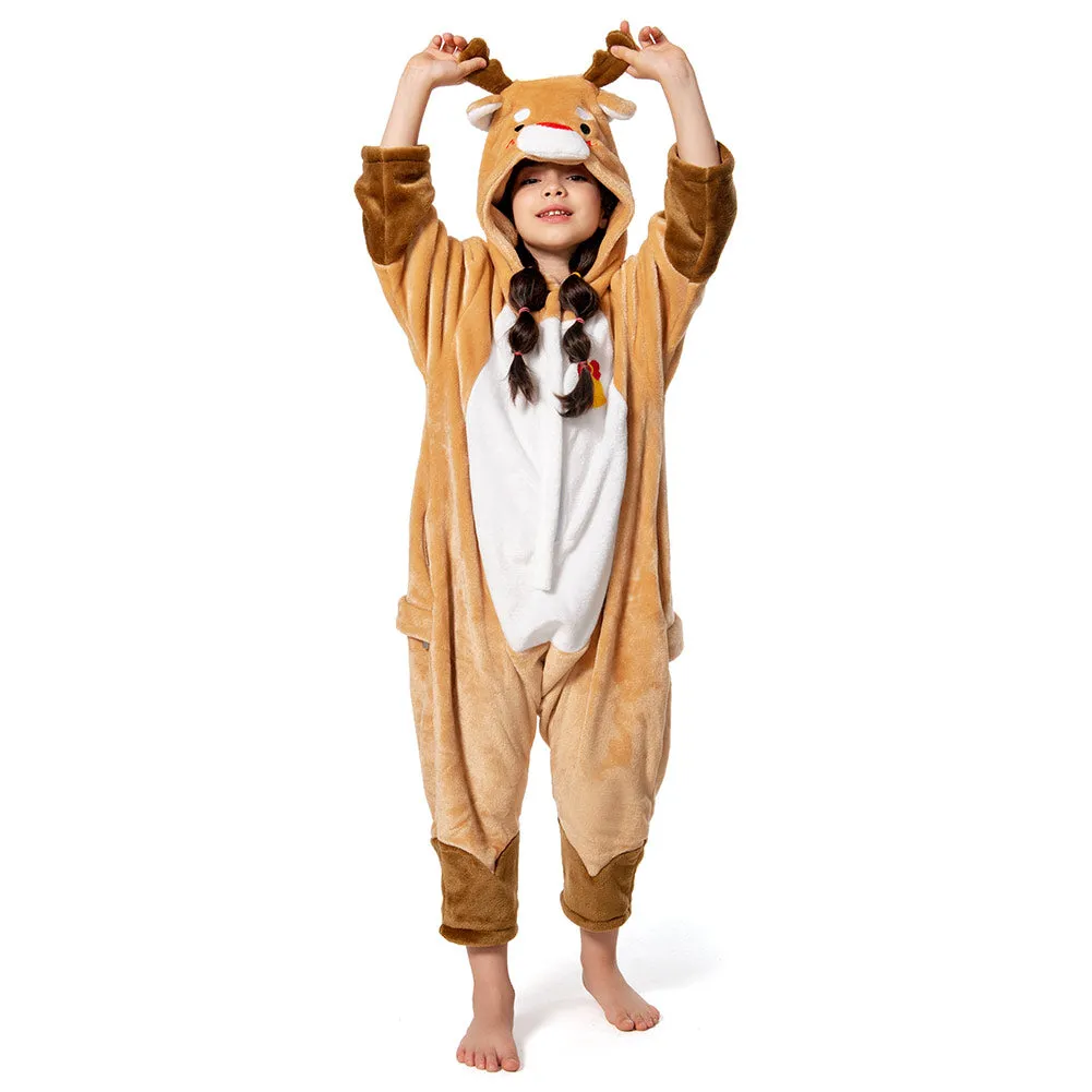 OLAOLA Kids Deer Animal Onesie Plush Soft Flannel Warm Home Pajamas One-Piece Sleepwear