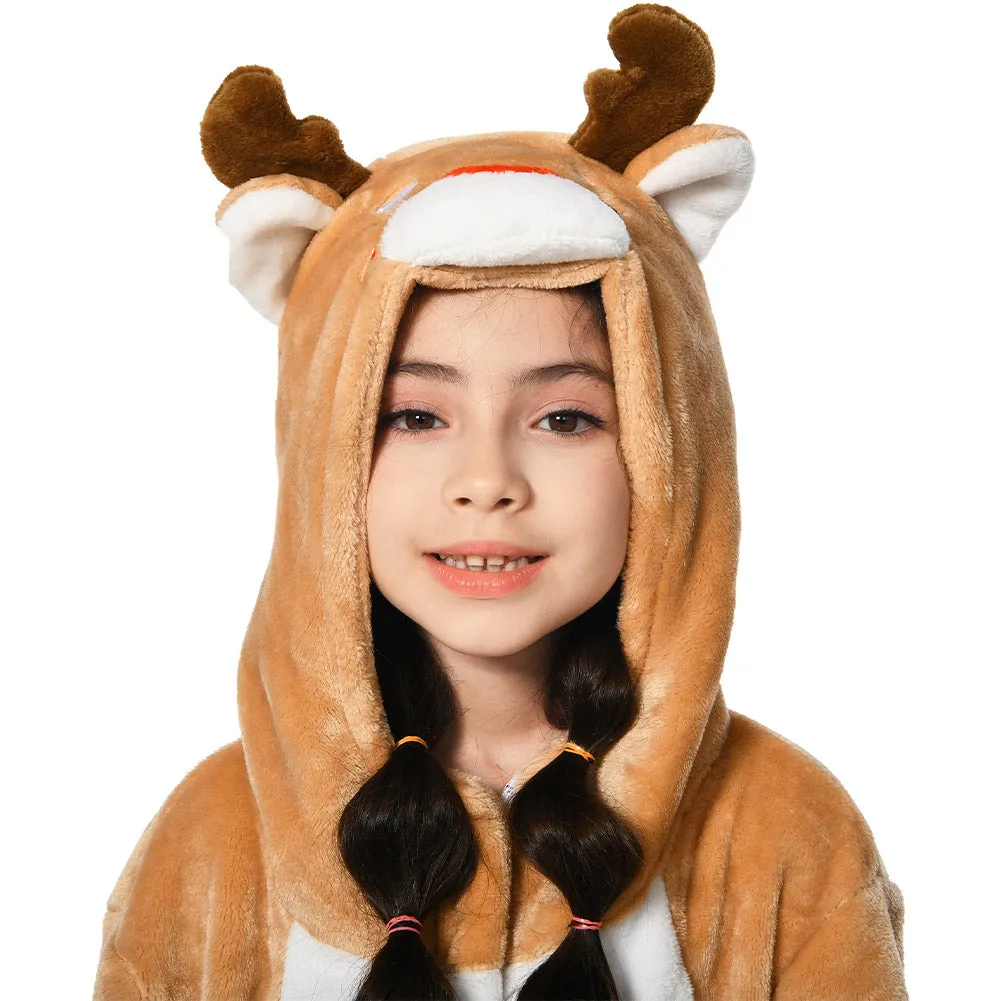 OLAOLA Kids Deer Animal Onesie Plush Soft Flannel Warm Home Pajamas One-Piece Sleepwear