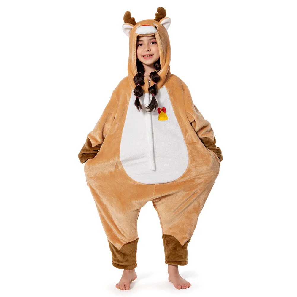 OLAOLA Kids Deer Animal Onesie Plush Soft Flannel Warm Home Pajamas One-Piece Sleepwear