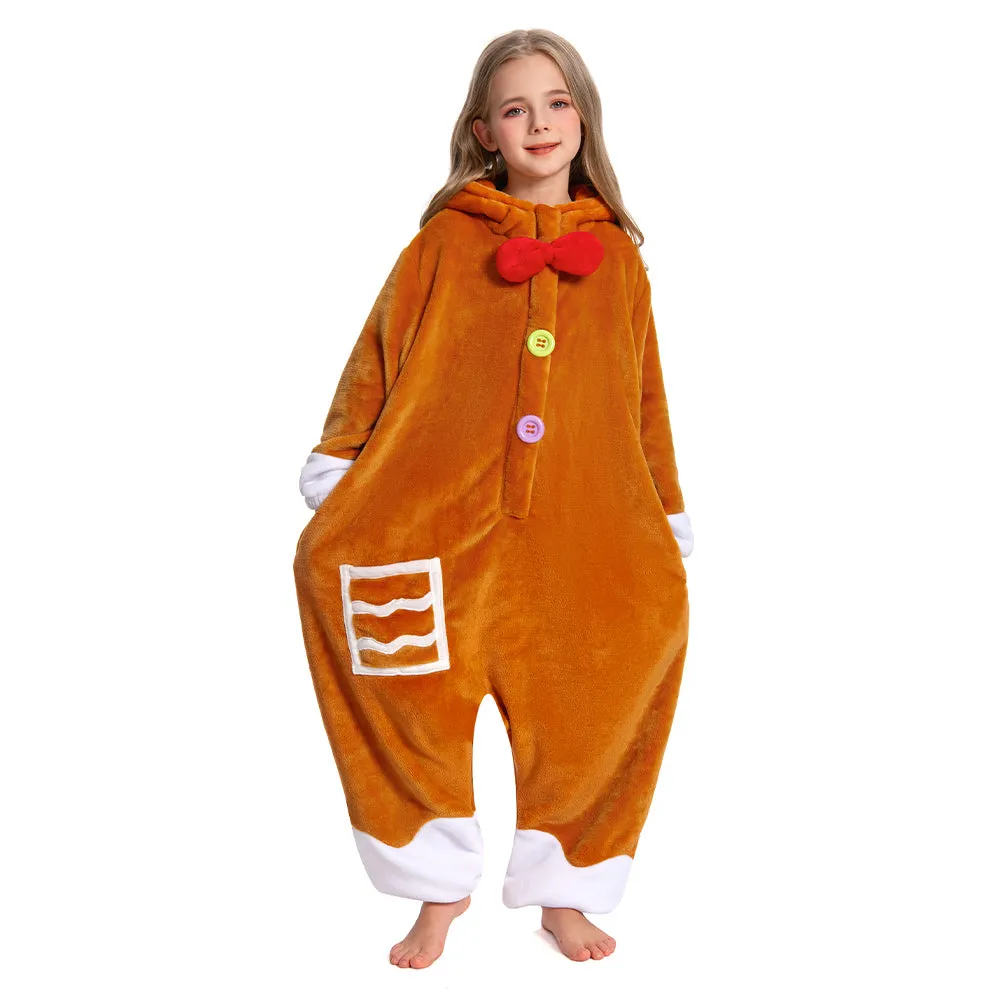 OLAOLA Kids Gingerbread Onesie Christmas Plush Soft Flannel Warm Home Pajamas One-Piece Sleepwear