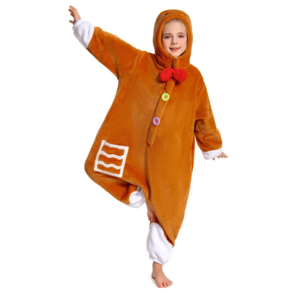 OLAOLA Kids Gingerbread Onesie Christmas Plush Soft Flannel Warm Home Pajamas One-Piece Sleepwear