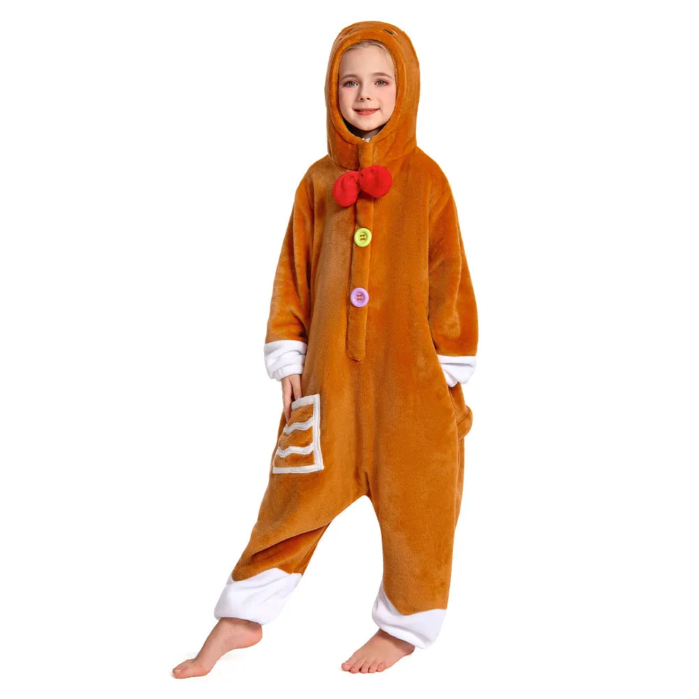 OLAOLA Kids Gingerbread Onesie Christmas Plush Soft Flannel Warm Home Pajamas One-Piece Sleepwear