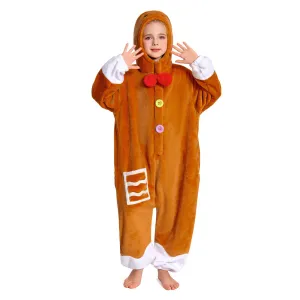 OLAOLA Kids Gingerbread Onesie Christmas Plush Soft Flannel Warm Home Pajamas One-Piece Sleepwear
