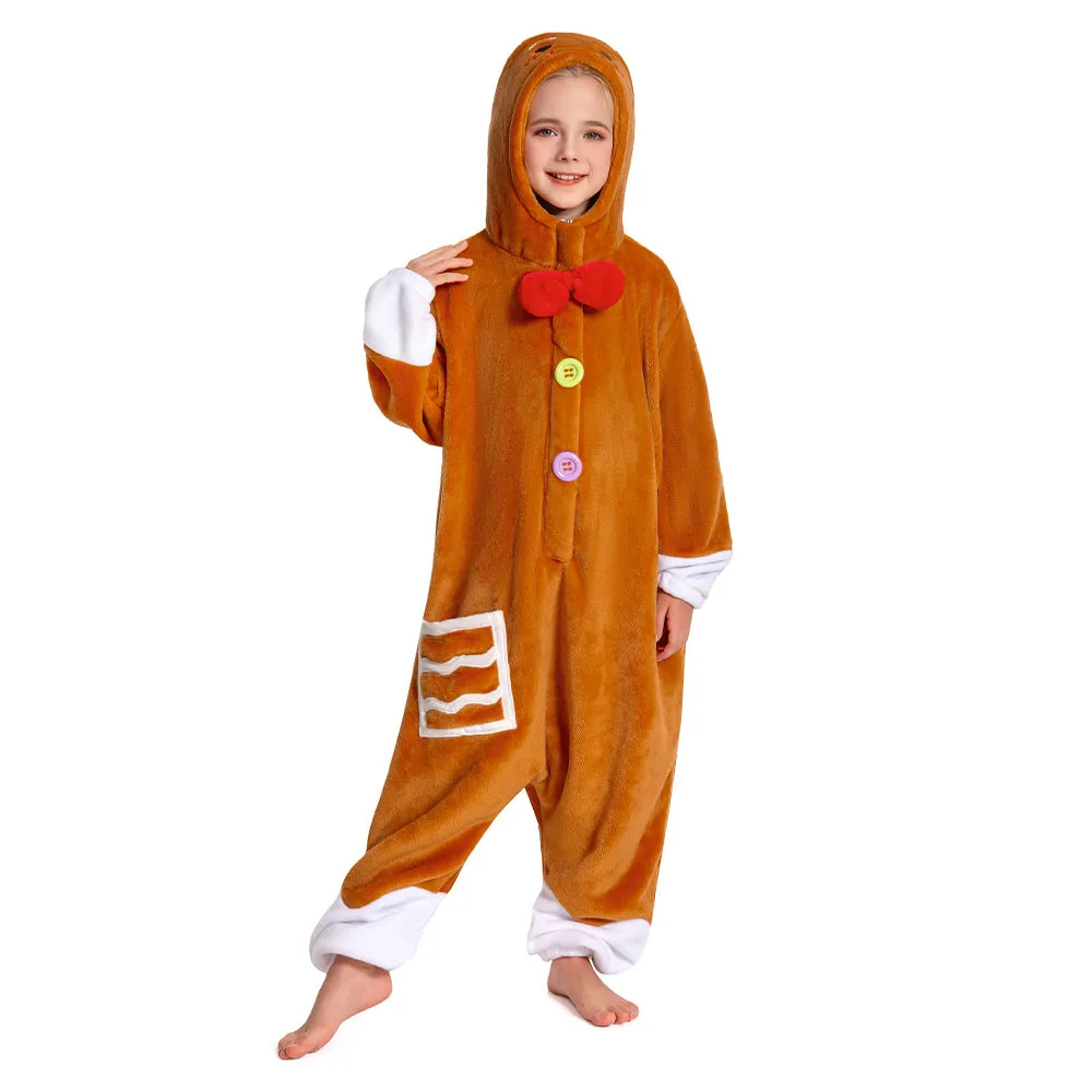 OLAOLA Kids Gingerbread Onesie Christmas Plush Soft Flannel Warm Home Pajamas One-Piece Sleepwear