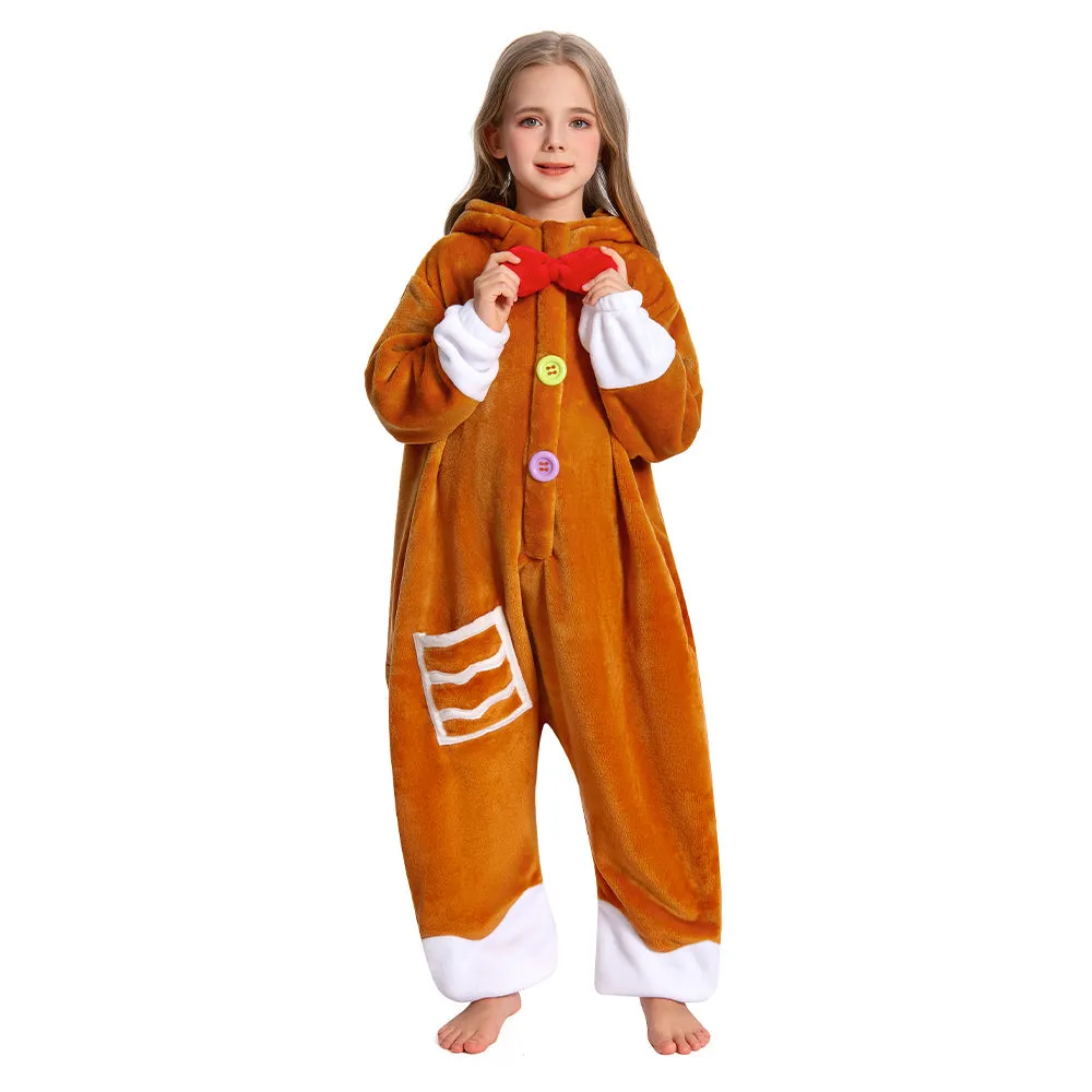 OLAOLA Kids Gingerbread Onesie Christmas Plush Soft Flannel Warm Home Pajamas One-Piece Sleepwear