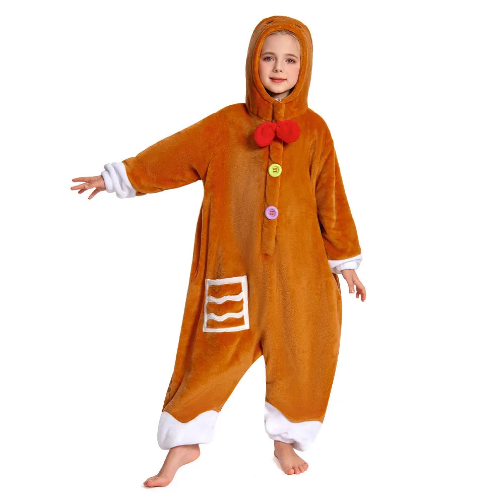 OLAOLA Kids Gingerbread Onesie Christmas Plush Soft Flannel Warm Home Pajamas One-Piece Sleepwear