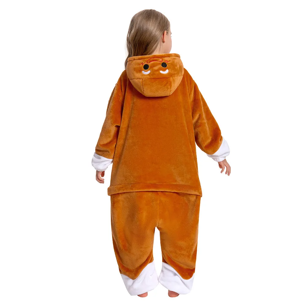 OLAOLA Kids Gingerbread Onesie Christmas Plush Soft Flannel Warm Home Pajamas One-Piece Sleepwear