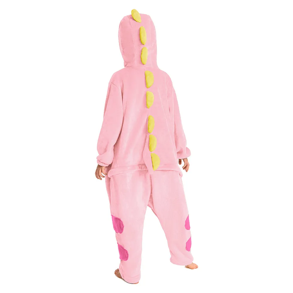 OLAOLA Kids Pink Dinosaur Animal Onesie Plush Soft Flannel Warm Home Pajamas One-Piece Sleepwear