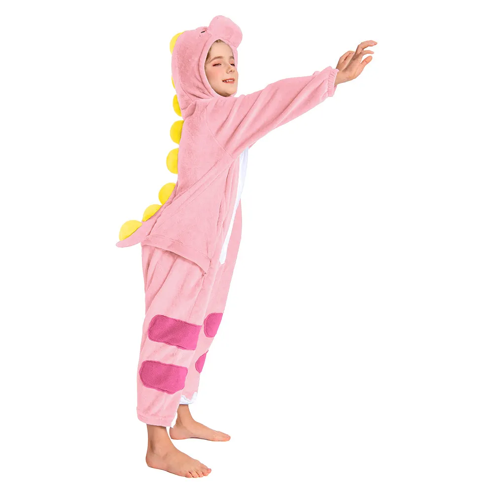 OLAOLA Kids Pink Dinosaur Animal Onesie Plush Soft Flannel Warm Home Pajamas One-Piece Sleepwear
