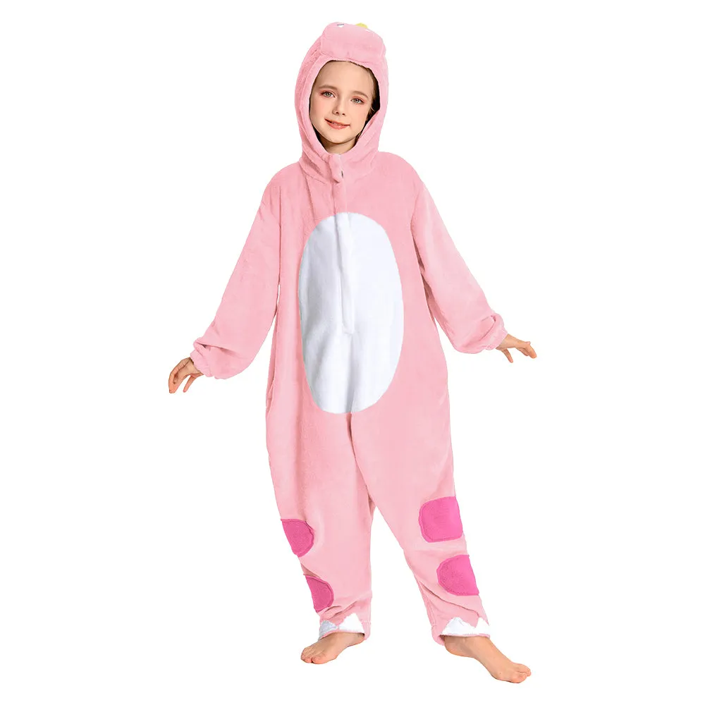 OLAOLA Kids Pink Dinosaur Animal Onesie Plush Soft Flannel Warm Home Pajamas One-Piece Sleepwear